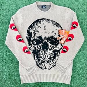 RGSTR New York Skull And Hearts Sweatshirt Beige Long Sleeve New With Tags